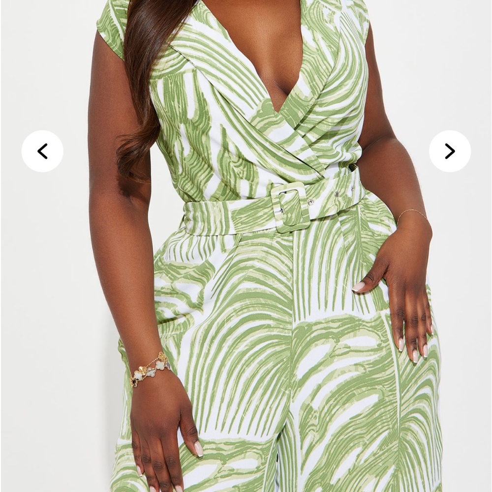 Fashion Nova Palm Leaf Jumpsuit in Green and White